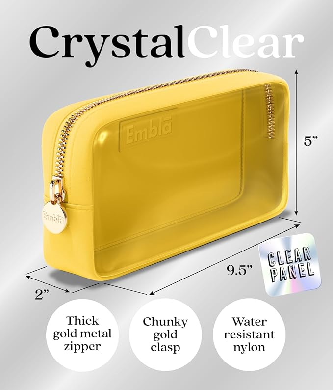 Embla Clear Cosmetic Bag Makeup Case, Clear Zipper Make Up Pouch and Toiletry Travel Tote, Cute Skincare Pouches for Women Girls, Preppy Purse Cosmetic Organizer, Small Makeup Bags, Lemon