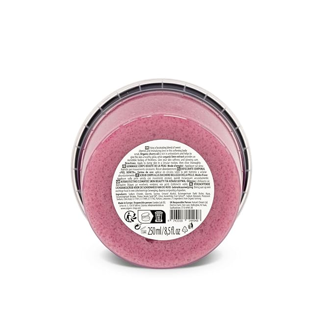 Cherry & Lime, Sugar Softening & Exfoliating Body Scrub, 100% Vegan & Organic, Daily Exfoliant, Detox & Moisturizer, Body, Face, Hand & Foot, Intensive Care & Skin Toning. 250ml.