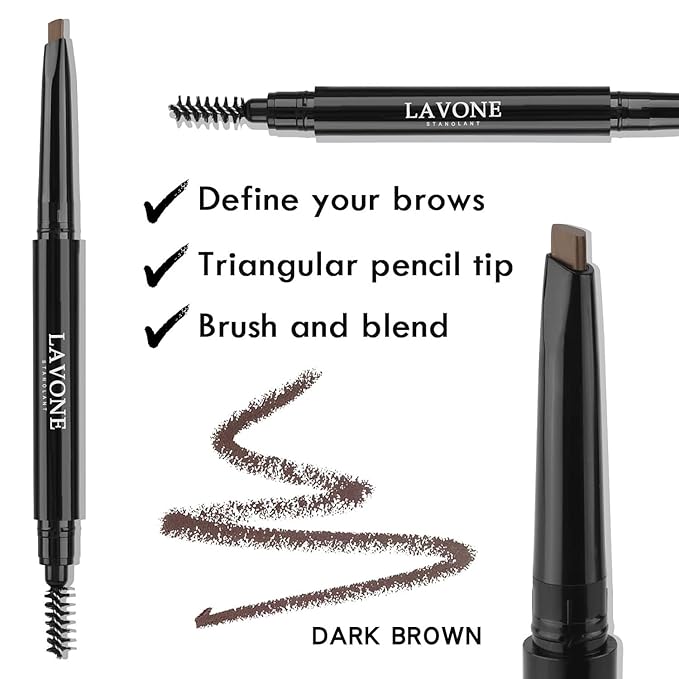 LAVONE Eyebrow Stamp Pencil Kit - Makeup Brow Stamp Trio with Waterproof Eyebrow Pencil, Eyeliner, Pomade, Dual-ended Brush - Brunette