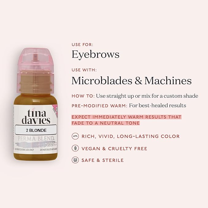 Tina Davies Professional X Perma Blend Brow Pigment - Permanent Eyebrow Makeup - Colours Heal True to Tone - High Retention - Blonde, 1/2oz