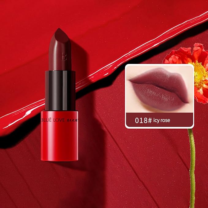 BLUE LOVE Lustrous Lipstick - Long-Lasting Moisturizing Red & Black Lip Stick for Women | Non-Greasy Formula for Soft, Hydrated Lips (018#Iced Rose)