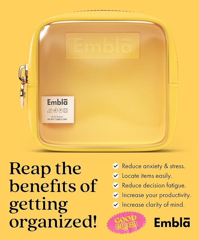 Embla Clear Cosmetic Bag Makeup Case, Clear Zipper Make Up Pouch and Toiletry Travel Tote, Cute Skincare Pouches for Women Girls, Preppy Purse Cosmetic Organizer, Mini Makeup Bags, Lemon