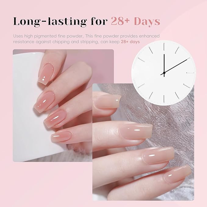 Dip Powder Nail Kit, Light Red Light Purple Skin Color Dipping Powder Liquid Set All Seasons with Base Top Coat and Activator for Nail Art Manicure Salon DIY at Home 9 Pcs