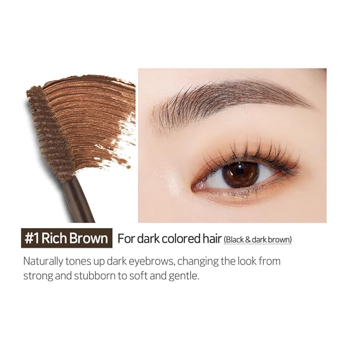 ETUDE Color My Brows - Rich Brown (4.5g) | Beeswax & Carnauba Wax | Eyebrow Mascara, Quickly Fixing Natural Eyebrow Makeup with Care Effect | Korean Makeup, Kbeauty