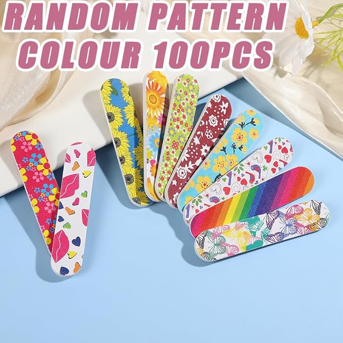 100-Pack 180 Grit Double Sided Disposable Nail Files & Emery Boards for Natural Nails - Bulk Mini/Small Grit Nail File Set for Home Salon, Manicure/Pedicure