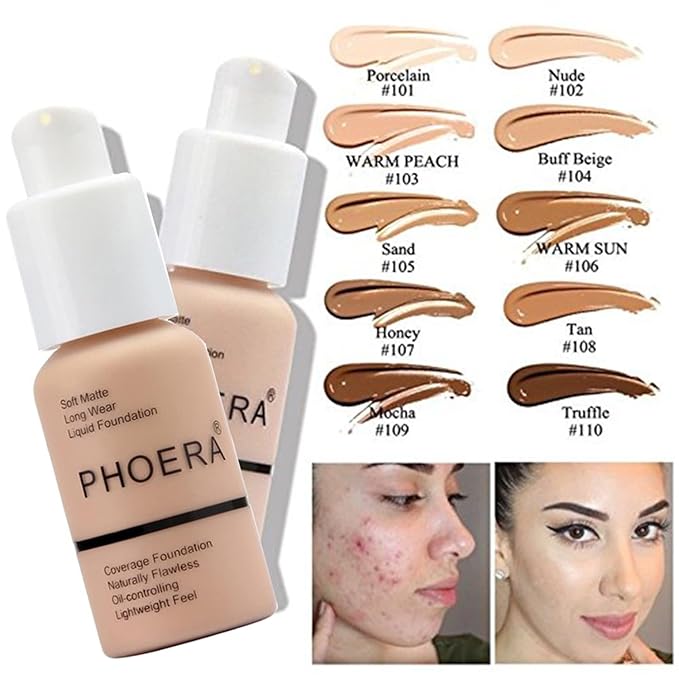 PHOERA Foundation,PHOERA CC+ Cream Color Correcting Anti Aging Hydrating Serum &SPF 25+,PHOERA Primer, PHOERA Makeup,Kabuki Brushes Foundation Brush Powder (104 Buff Beige+ 140 Buff Beige CC Cream)