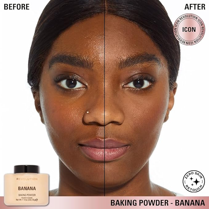Revolution, Loose Baking Powder, Makeup Setting Powder, Long Lasting Coverage, Mattifies & Reduces Shine, Banana, 1.13 oz