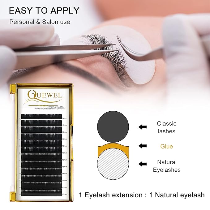 Classic Eyelash Extensions 0.15 C MIX9-16mm Lashes Extensions Supplies C/D Curl Single Length 9-20mm Mixed Length 9-16mm/15-20mm by QUEWEL (0.15 C MIX9-16)