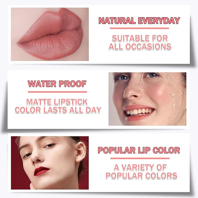 3PCS Matte Nude Lipstick Velvet Nude Lip Gloss Non-Drying, Non-Fading, Non-Stick Cup, Matte Lip Stain Long Lasting Waterproof Lipstick for Women Girls Lip Makeup-Set B