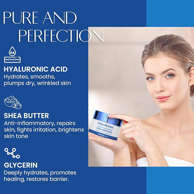 Hyaluronic Acid Daily Face Moisturizer - Long-lasting Hydration, Anti-Aging, Skin Firming - Dermatologist Tested, Korean Skin Care - 1.69 fl. oz