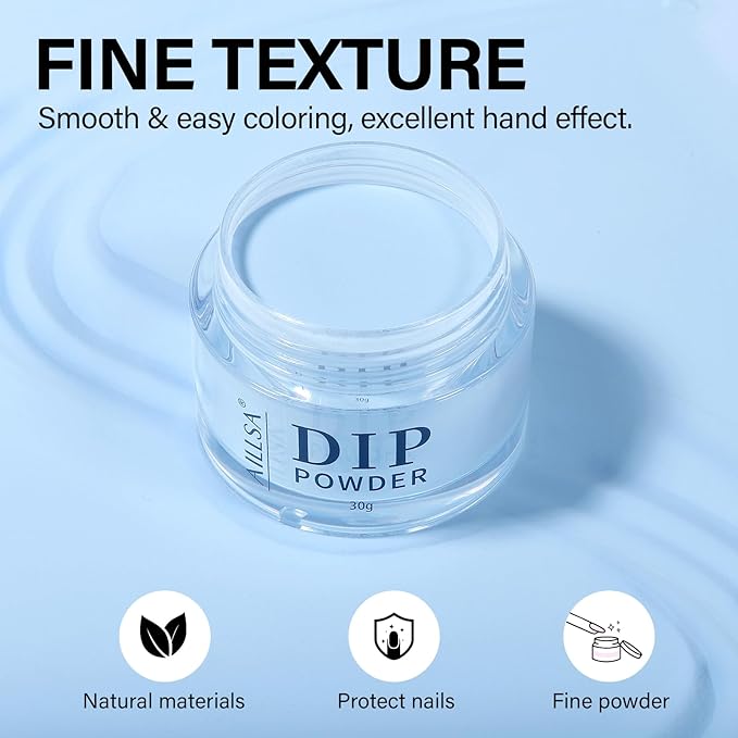 AILLSA Light Blue Nail Dipping Powder - DIY Manicure Salon at Home - Easy to Use - Valentine's Day Gift (1 Oz)