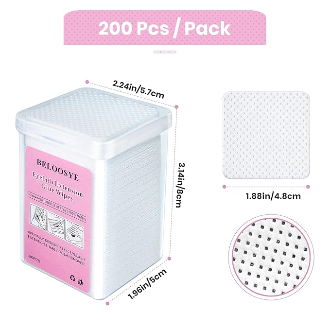 1000 PCS Eyelash Extension Glue Wipes,Lint Free Nail Wipes,Super Absorbent Soft Non-woven Fabric Adhesive Nail Polish Remover Wipe, Glue Wiping Cloth for Lash Extension Supplies and Nail Polish Bottle