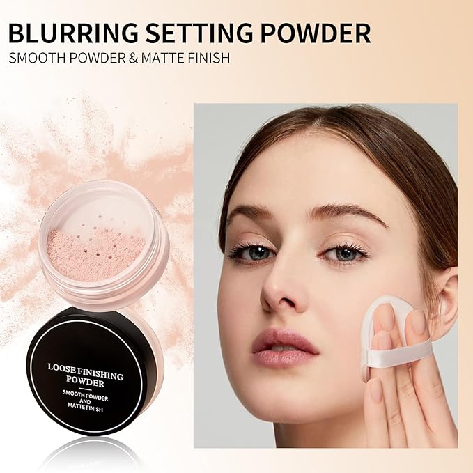 Erinde Blurring Setting Powder, Loose Face Powder with Finishing Powder Puff, Matte Finish, Lightweight, Long-Lasting, Soft Focus Natural Face Makeup for Uneven Skin Tone, Nude