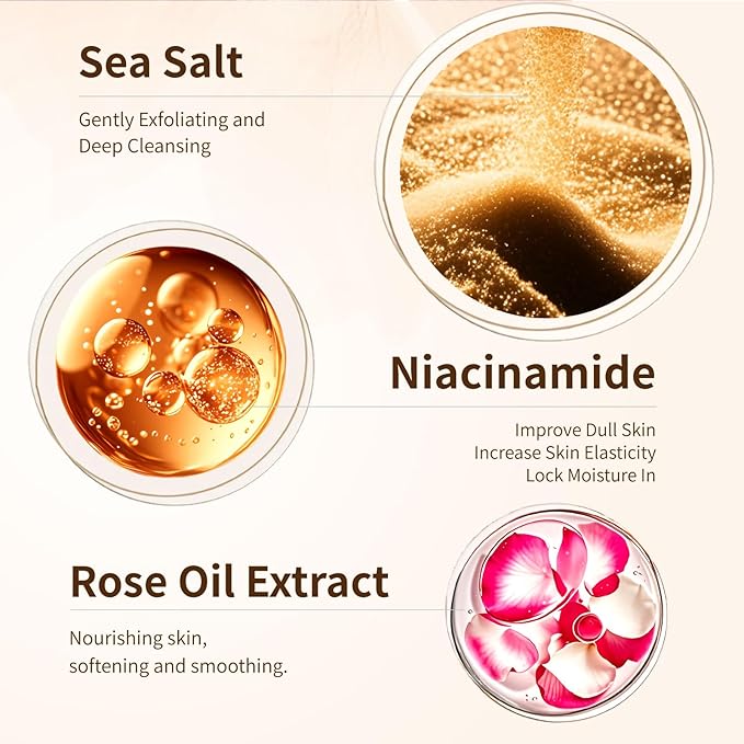 5% Niacinamide Exfoliating Body Scrub for Women - Rose Scrub with Niacinamide, Rose Oil and Seal Salt - Hydrating & Smooths Skin, Suitable for Sensitive Skin - Best for Mother's Day- 8.82oz