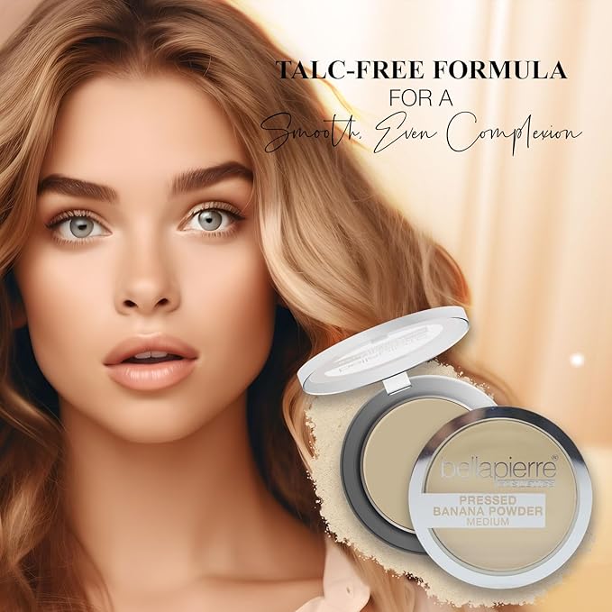 bellapierre Pressed Banana Setting Powder | Lightweight Color Corrector | Eliminates Dark Under Eye Circles & Redness | Talc-Free Powder | Compact Matte Banana Powder - Tan - 0.28 Oz