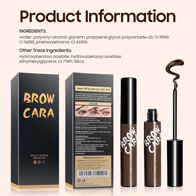 Eyebrow Gel, Long-Lasting & Waterproof Eyebrow Gel Peel Off Tint for Women & Girl Create Fuller & Defined Brows Makeup (Light Brown)