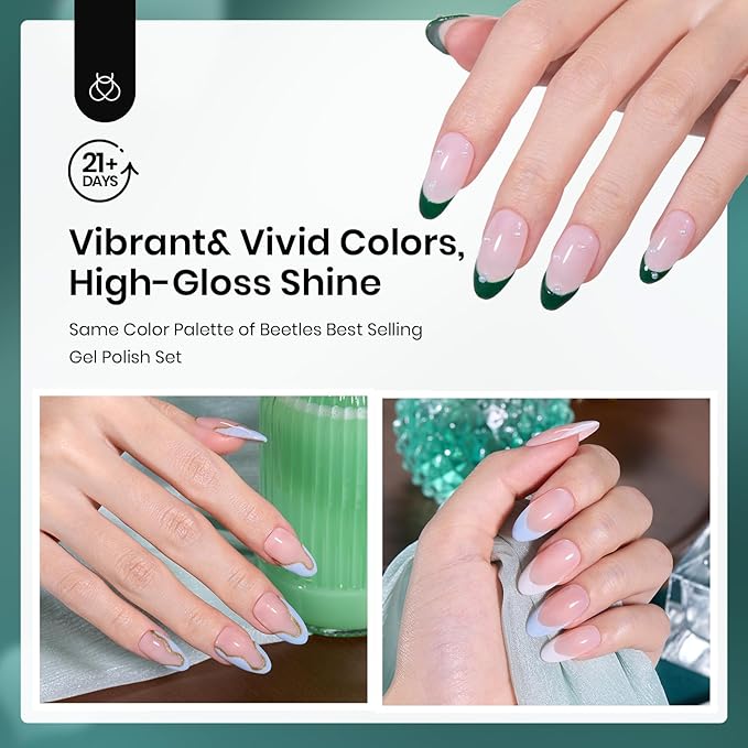 Beetles Dip Powder Nail Kit, 6 Colors White Bule Green Natural Nail Dip Powder Kit Starter Set French Nail Art Manicure Salon No Need Nail Lamp Cured Glossy Lake DIY Spring Summer Gifts for Women