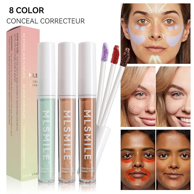 Color Liquid Conceal Contour Foundation, Waterproof 8 Colors Cream Lightweight Liquid Concealer Contour Makeup for Concealing Blemishes, Brighten Dark Circles, Improves Uneven Skin Tone, 05