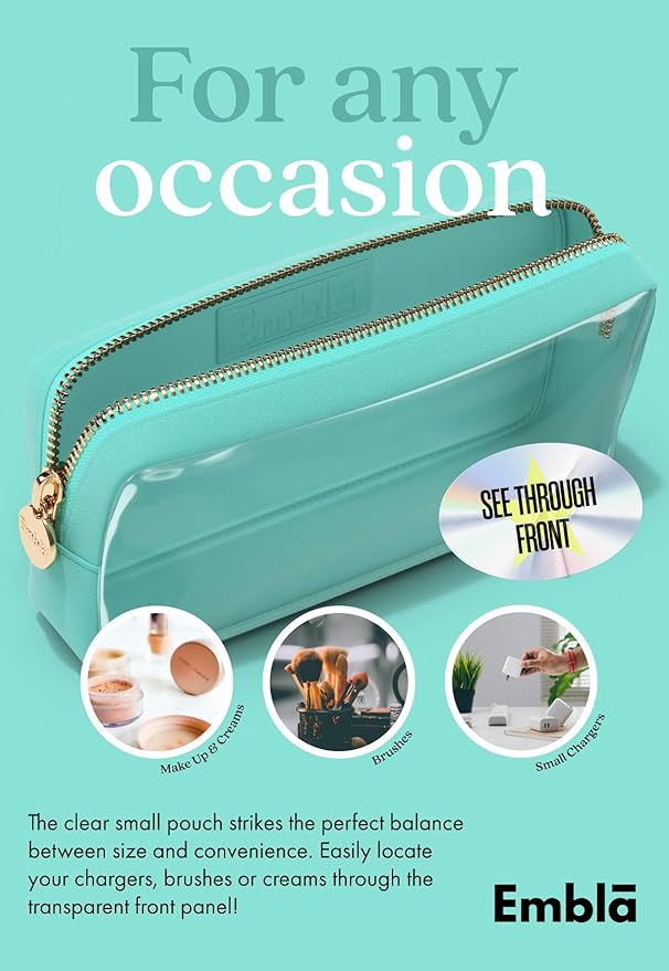 Embla Clear Cosmetic Bag Makeup Case, Clear Zipper Make Up Pouch and Toiletry Travel Tote, Cute Skincare Pouches for Women Girls, Preppy Purse Cosmetic Organizer, Small Makeup Bags, Cotton Candy