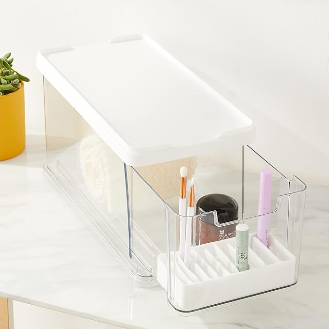 iDesign The Sarah Tanno Collection Silicone Cosmetic and Makeup Brush Holder with Multi-Sized Slots, White