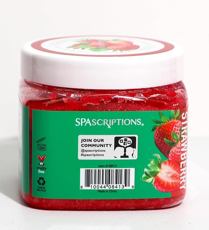 Spascriptions Strawberry Refreshing Sugar Body Scrub with Pink Sugar & Vitamins A, C, E, 21 oz to Stimulate, Exfoliate, Hydrate