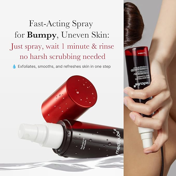 medicube Red Body Peeling Shot, AHA + BHA Exfoliating Body Spray for Summer-Ready Smooth Skin, Treats Strawberry Skin, Bumps & Breakouts, 3.88 oz