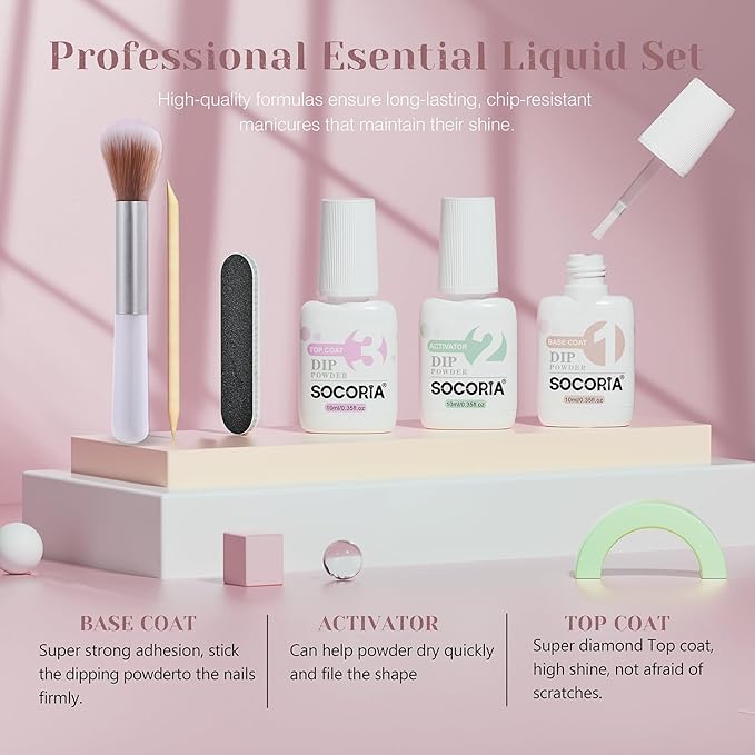 Dip Powder Nail Kit, Light Red Light Purple Skin Color Dipping Powder Liquid Set All Seasons with Base Top Coat and Activator for Nail Art Manicure Salon DIY at Home 9 Pcs