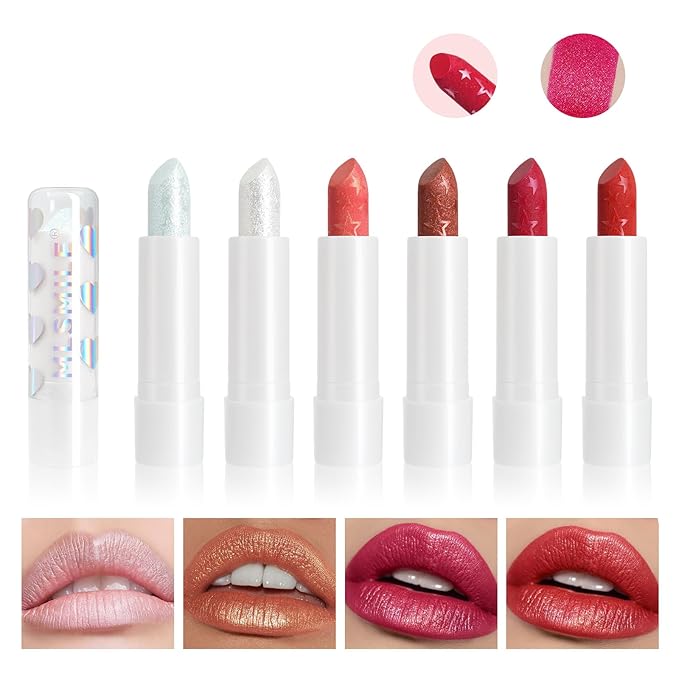Hydrating Diamond Shine Lipstick, Pearlescent Glitter Waterproof Lip Balm, Long-Lasting Moisturizing Lipstick, Lip Makeup for Women Girls Fuller Lips, 04 Mermaid