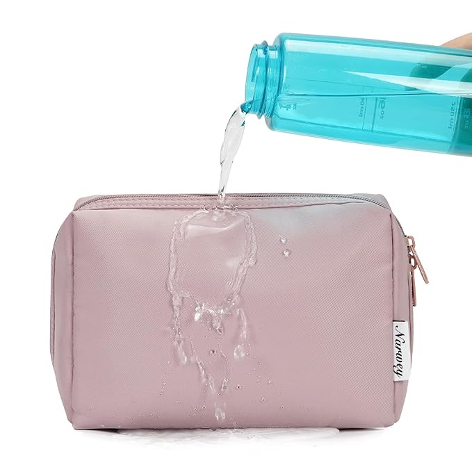 Narwey Cute Makeup Bag Travel Cosmetic Bag Organizer Toiletry Bag Make Up Bags with Compartments for Women Girls (Large, Dusty Rose)