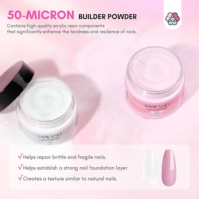 SAVILAND 60g Nail Repair Kit for Split Damaged Nails: 3 Mins Air Dry Quick & Easy Instant Broken Nail Repair Natural Clear & Pink Dip Powder with 21ml Nail Repair Glue Emergency Home & Salon Use