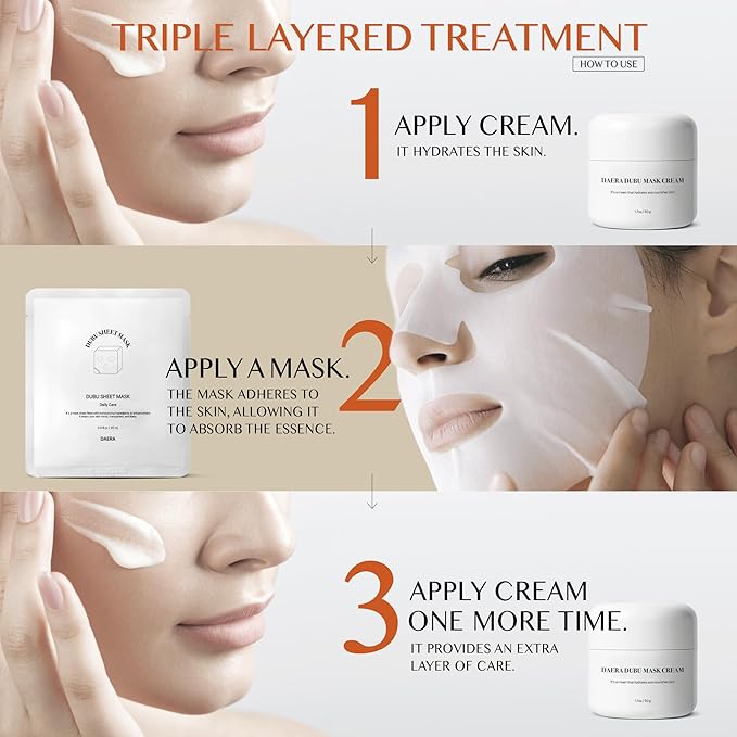 Korean DUBU 5 Sheets x Facial Mask, Deep Hydrating Repairing Nourishing for Dry and Sensitive Skin, Panthenol, Niacinamide, Adenosin, Korean Moisturizer, Korean Glass Skin