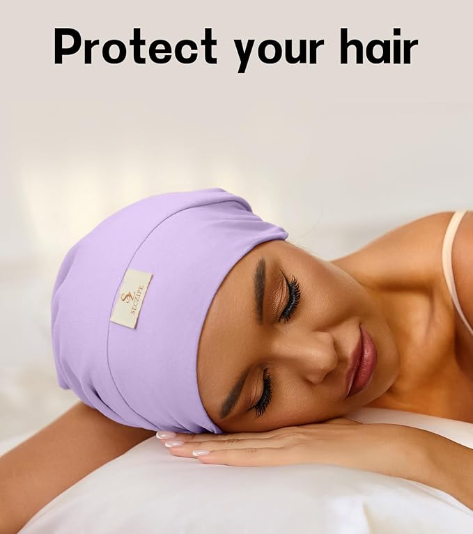 100% Mulberry Silk Bonnet for Sleeping for Curly Hair and Braids, Wrap with Adjustable Strap for Women and Men,Real Silk, Not Satin(1Pc,Lavender)