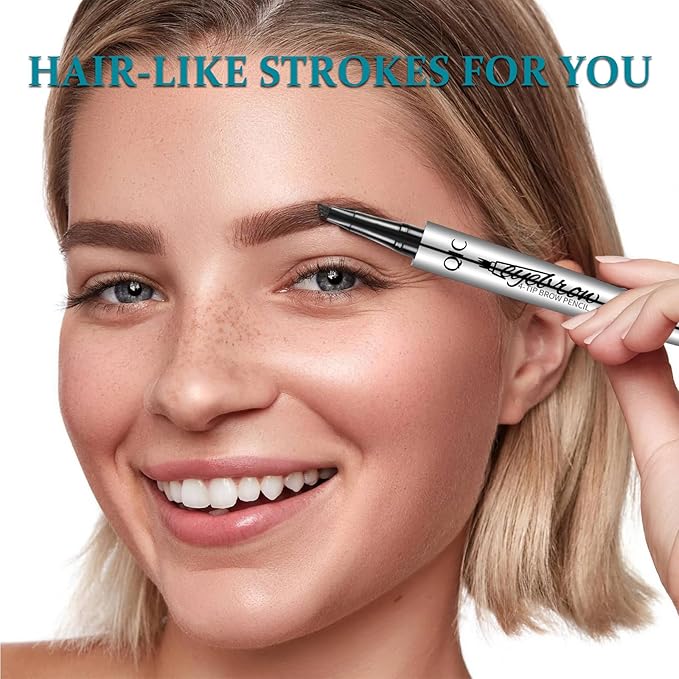 Eyebrow Pen - Microblading Eyebrow Pencil with Micro-Fork Precise Brush-Tip - Creates Natural Looking Brows Effortlessly and Stays on All Day - Waterproof Brow Pencil Hair, Gray