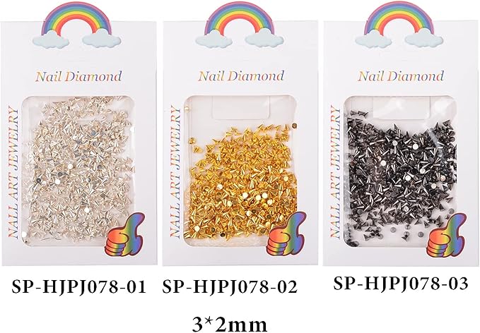 100Pcs Unique Cone Nail Art Studs, 3D Chrome Conic Nail Charms, Punk Vintage Mixed Shapes Nail Accessories, Mixed Color Gothic Retro Nail Rhinestones for DIY Nail Art Designs Supplies (Mixed Cone)