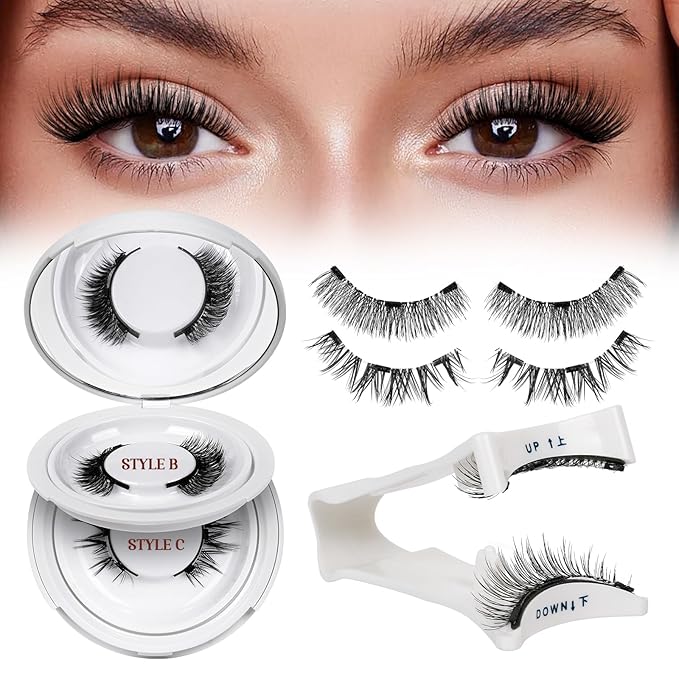 QUEWEL Magnetic Eyelashes 2 Pair Reusable Magnetic Eyelashes with Applicator No Glue Needed Eyelashes Cat Eye Natural Look Lash Clusters Kit Easy to Wear and Remove(A05)