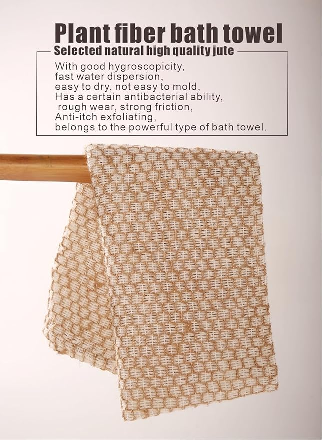 Jute Exfoliating Washcloth Towel Net Sponges for Shower, Cotton Line Back Washer Shower Wash Cloth for Women and Men, Natural Back Exfoliator Bath Scrubber for Body
