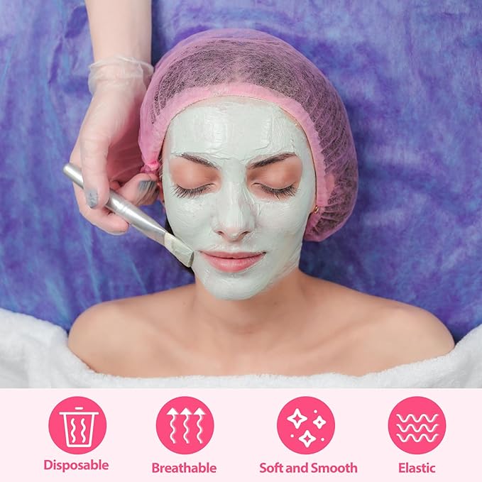 100 Pieces Non-Woven Hair Nets,Disposable Bouffant Caps,20 Inch Elastic Head Cover,Pink Disposable Hair Nets,Hair Net for Food Service,Beauty Salon Cosmetics Spa Men & Women(Pink)