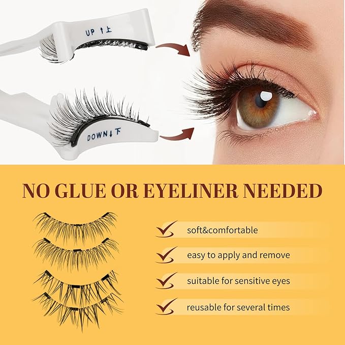 QUEWEL Magnetic Eyelashes 2 Pair Reusable Magnetic Eyelashes with Applicator No Glue Needed Eyelashes Cat Eye Natural Look Lash Clusters Kit Easy to Wear and Remove(A05)