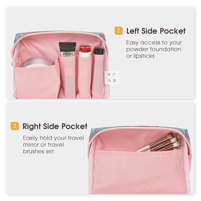 Narwey Small Makeup Bag for Purse Mini Cosmetic Bag Travel Makeup Pouch Zipper Pouch Cute Make up Bags with Compartments for Women Girls (Flamingo, Small)