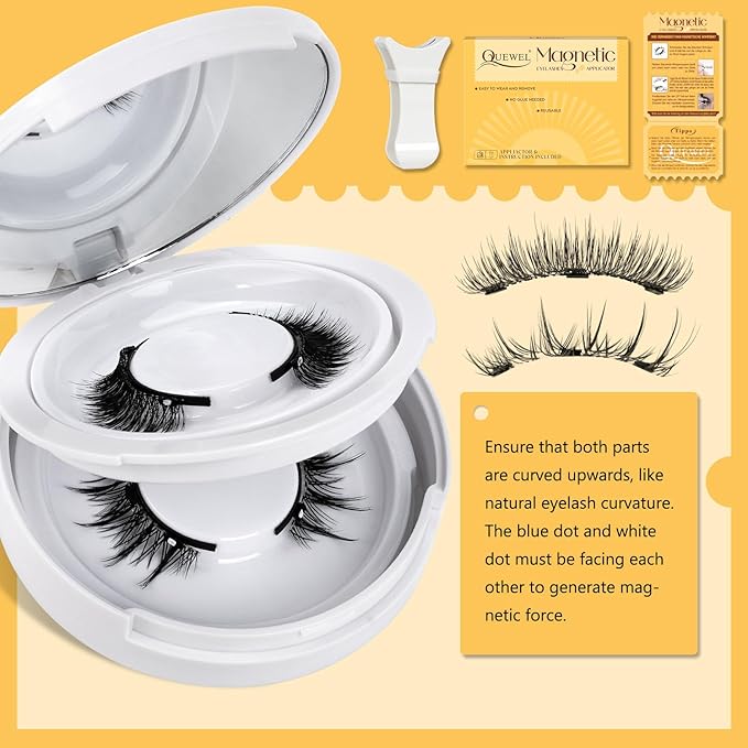 QUEWEL Magnetic Eyelashes 2 Pair Reusable Magnetic Eyelashes with Applicator No Glue Needed Eyelashes Cat Eye Natural Look Lash Clusters Kit Easy to Wear and Remove(A05)