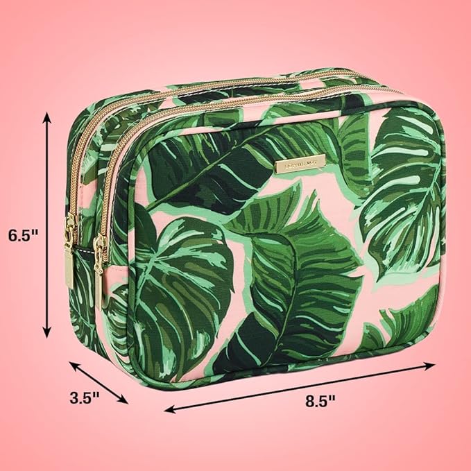 Conair Makeup Bag - Travel Toiletry Bag - Cosmetic Bag - Toiletry Bag for Women - Double Zip Organizer - Pink Palm Print