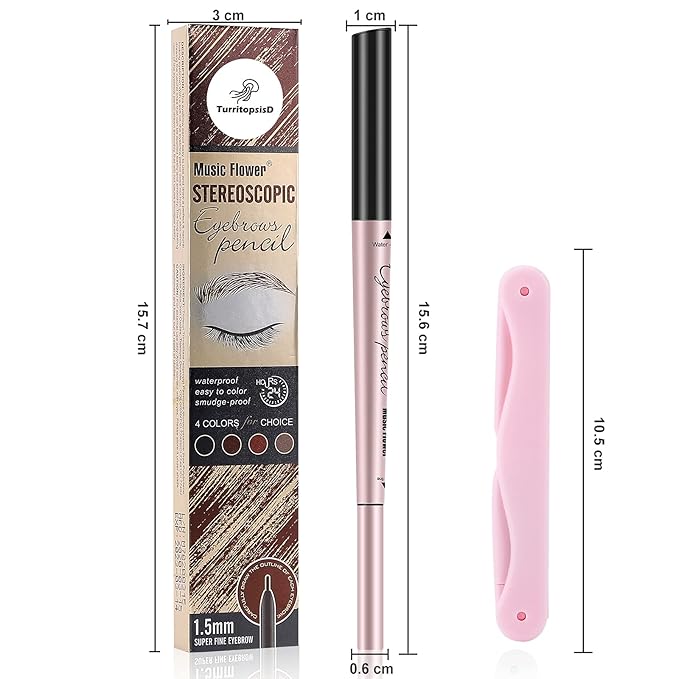 Eyebrow Pencil, Brow Pen Dual-ends Thick & Fine Tip Retractable Waterproof Long-lasting Natural Eye Brows Makeup with Eyebrow Trimmer (Light Brown)