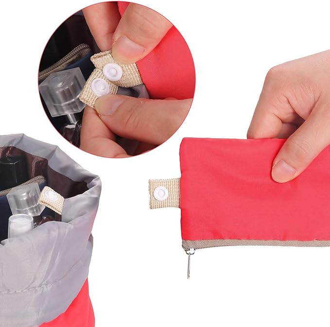INVODA Makeup Bags Portable Drawstring Cosmetic Bag for Women Foldable Large Travel Toiletry Organizer Bag (Pink+Red+Green+Blue)