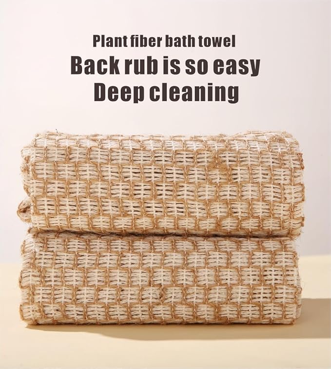 Jute Exfoliating Washcloth Towel Net Sponges for Shower, Cotton Line Back Washer Shower Wash Cloth for Women and Men, Natural Back Exfoliator Bath Scrubber for Body