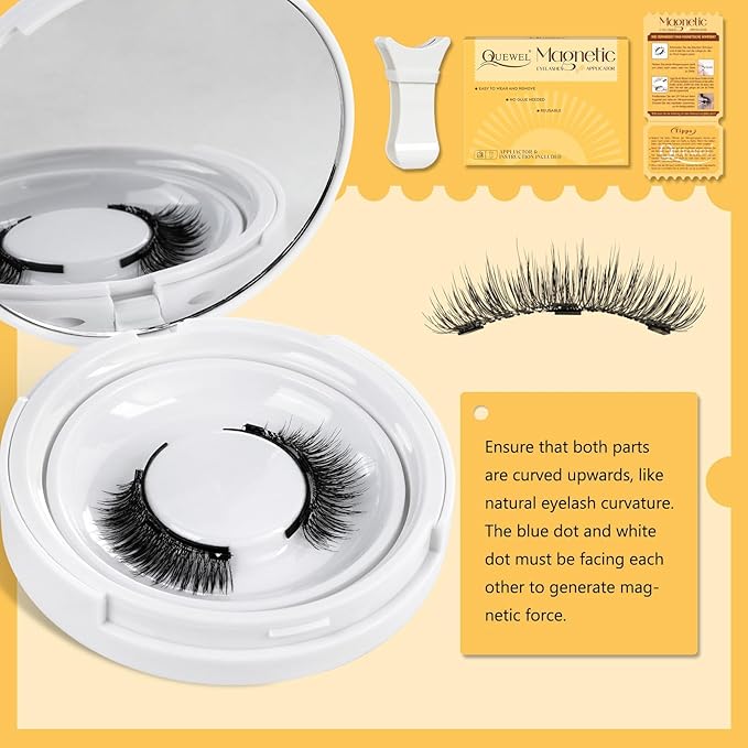 QUEWEL Magnetic Eyelashes 1 Pair Reusable Magnetic Eyelashes with Applicator No Glue Needed Eyelashes Cat Eye Natural Look Lash Clusters Kit Easy to Wear and Remove(B04)