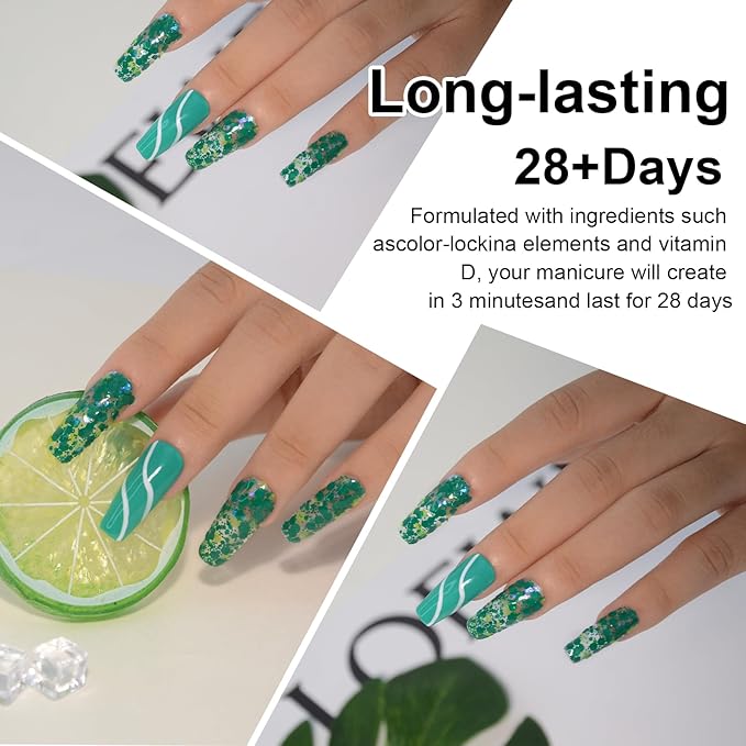 Dopamine Glitter Green Dip Powder Nail Color, Pro Dipping Powder System for Nail Art DIY at Home/Salon,1oz/28g Christmas