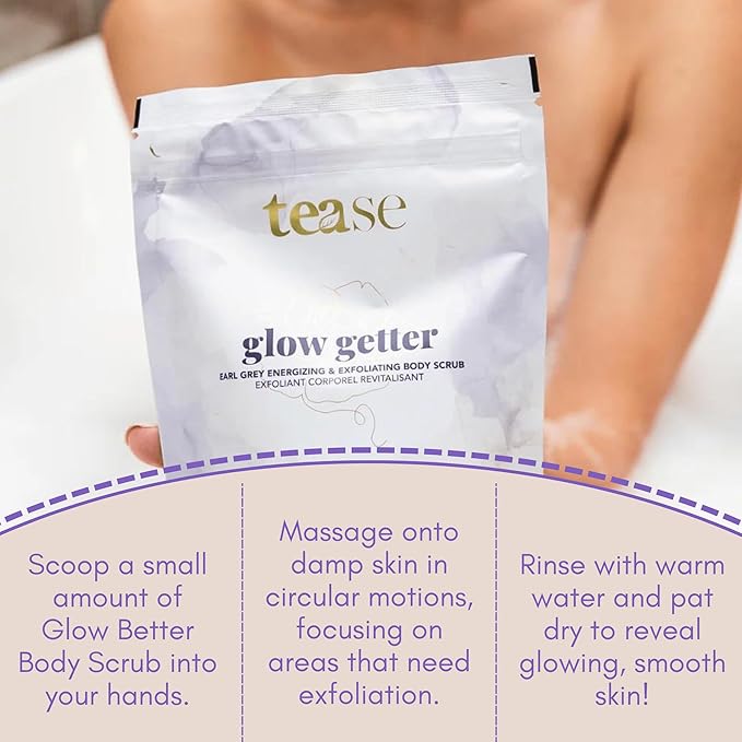 Tease Tea Exfoliating Body Scrub - Glow Getter Organic Body Scrub made with Organic Sugar Cane, Earl Grey Tea, Organic Coconut Oil, and Vitamin E for a Skin so Soft and Glowing Skin
