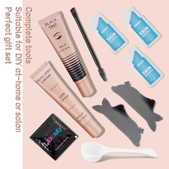 Libeauty Lash Color Kit with Reusable Dolphins Eye Patches Instant Eyelash & Eyebrow Black Coloring Kit for Hair Lasts Up 4 Weeks Brow Colour Set Suitable For DIY At Home Or Salon