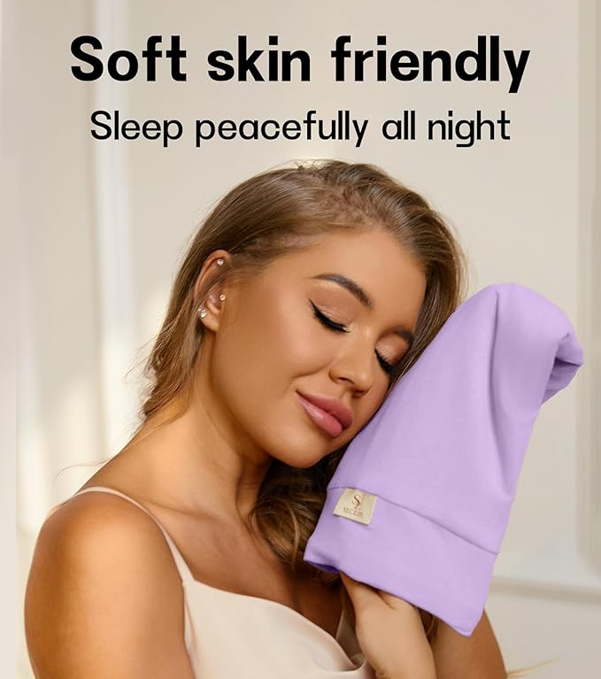 100% Mulberry Silk Bonnet for Sleeping for Curly Hair and Braids, Wrap with Adjustable Strap for Women and Men,Real Silk, Not Satin(1Pc,Lavender)