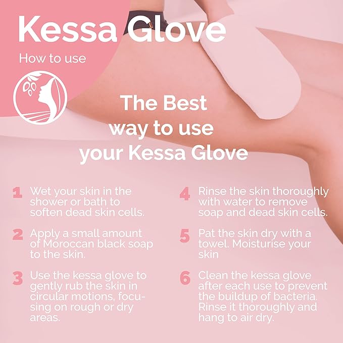 Fatima's Garden Exfoliating Kessa Glove - Natural Spa Scrubber, Black (1 Glove)
